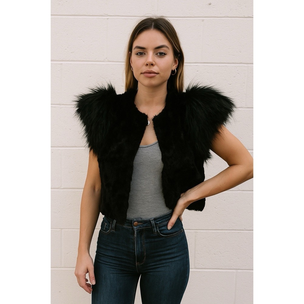 Skaist Taylor Neiman Marcus Black Faux Fur Target Vest Sz S‎ Layering Statement